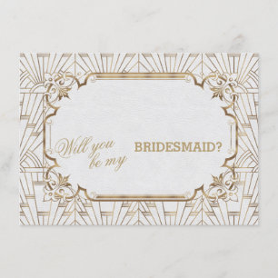 Invitation White Gold Great Gatsby Art Dec Mariage Bridesmaid