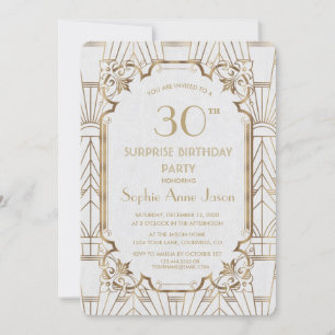 Invitation White Gold Great Gatsby Art Déco fête d'anniversai