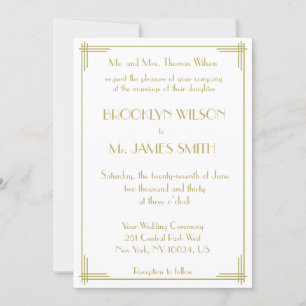Invitation White Gold Great Gatsby Art Déco Mariage Invite
