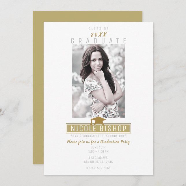 Invitation White Gold Modern Photo Party (Devant / Derrière)
