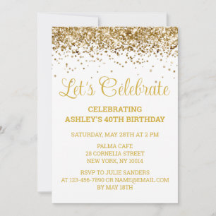 Invitation White & Gold Parties scintillant 40e anniversaire 
