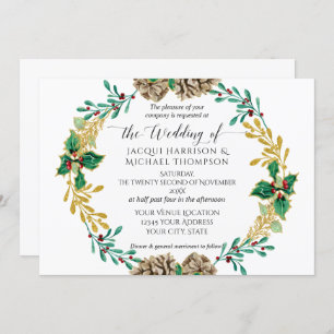 Invitation White Gold Pine Cone Mariage de verdure