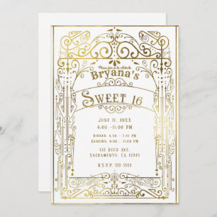 Invitation White & Gold Shine Vintage Victorian Deco Sweet 16