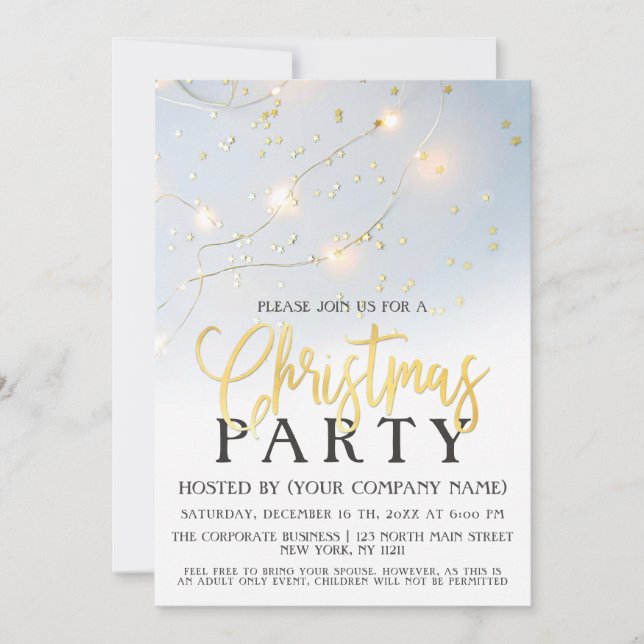 Invitation White Gold Star Confetti Lights Corporatif Noël (Devant)