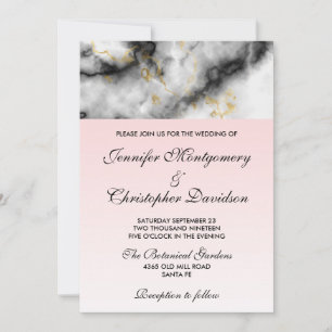 Invitation White Gray Marble with Gold Ribbon