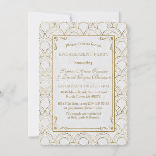 Invitation White Great Gatsby Art Déco Gold Engagement Party