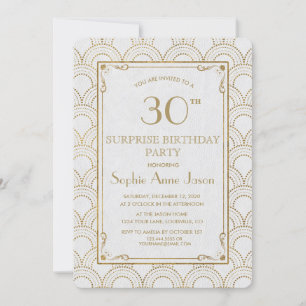 Invitation White Great Gatsby Art Déco Gold fête d'anniversai