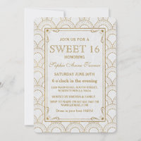 White Great Gatsby Art Déco Gold Sweet 16 Invitati