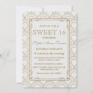 Invitation White Great Gatsby Art Déco Gold Sweet 16 Invitati