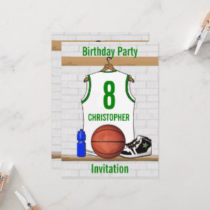 Invitation White Green Basketball Jersey fête d'anniversaire