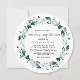 Invitation White Green Leaf Wreath Dîner d'action de grâces I