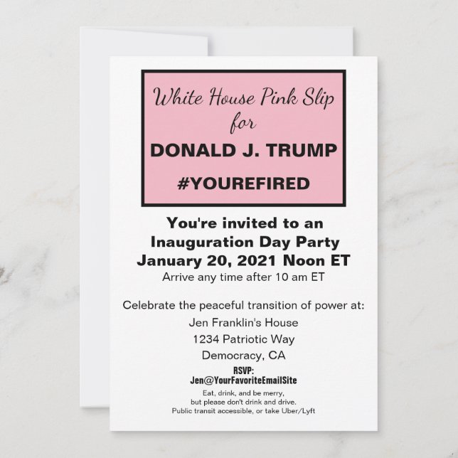 Invitation White House Pink Slip Ides de trump Téléchargeable (Dos)
