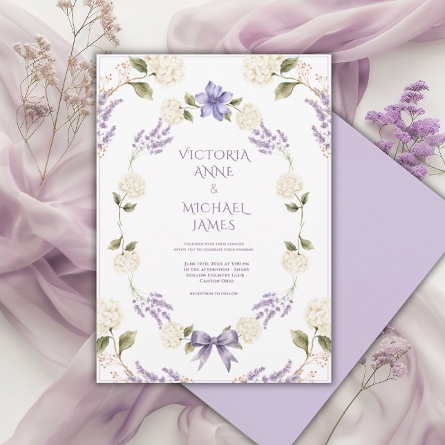 Invitation White Hydrangeas Purple Floral Elegant Wedding (Créateur téléchargé)