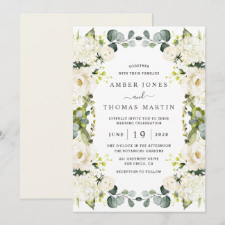 Invitation White Ivory Floral Elegant Wedding 