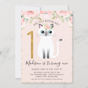 Invitation White Kitten Are You Kitten Me 1er Anniversaire