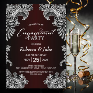 Invitation White Lace Burgundy