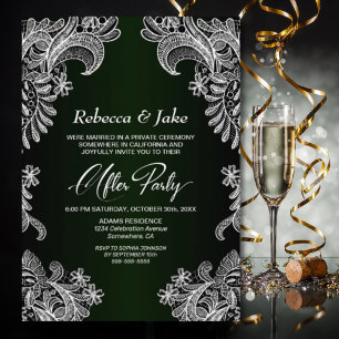 Invitation White Lace Green Wedding After Party