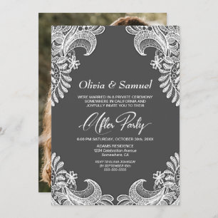 Invitation White Lace Grey Photo Personnalisée Mariage après 