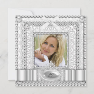 Invitation White Lace Pearl Photo Anniversaire
