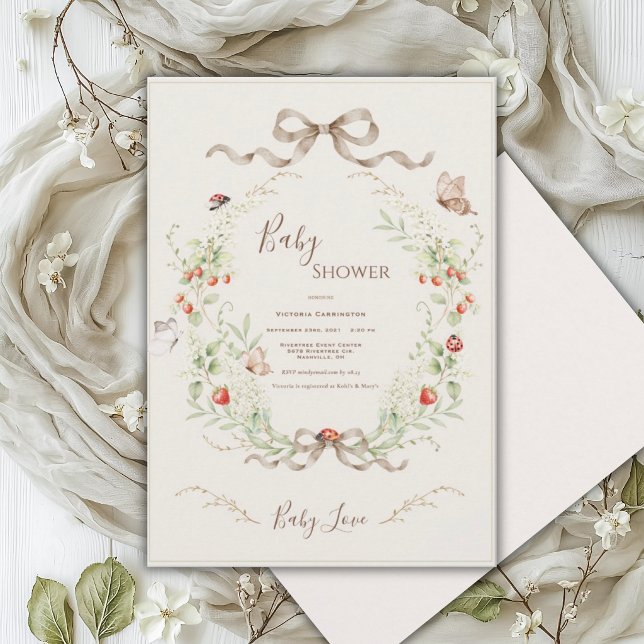 Invitation White Lilacs Whimsical Vintage Ribbon Baby Shower (Créateur téléchargé)