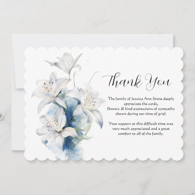 Invitation White Lilies Floral Funeral Merci de la mort (Devant)