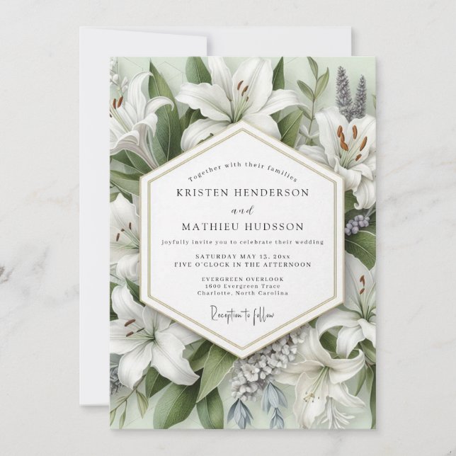Invitation White Lily Botanical Romance Wedding (Devant)