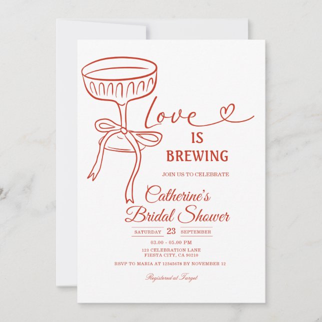 Invitation White Martini Bridal Shower Love Is Brewing Theme (Devant)