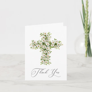 Invitation White Meadow wildflower cross Religious Thank You