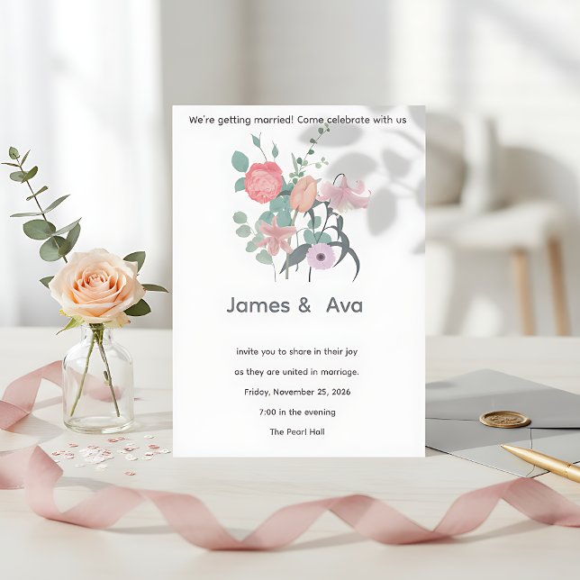 Invitation White Minimalist floral Wedding Invitaion (Créateur téléchargé)