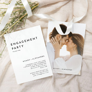 Invitation White Modern Bold Photo Engagement