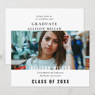 Invitation White Modern Typographie Photo Graduation Party