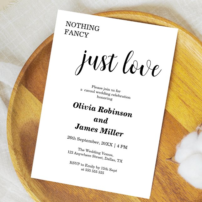 Invitation White Nothing Fancy Just Love Casual Wedding  (White Nothing Fancy Just Love Casual Wedding Invitation )