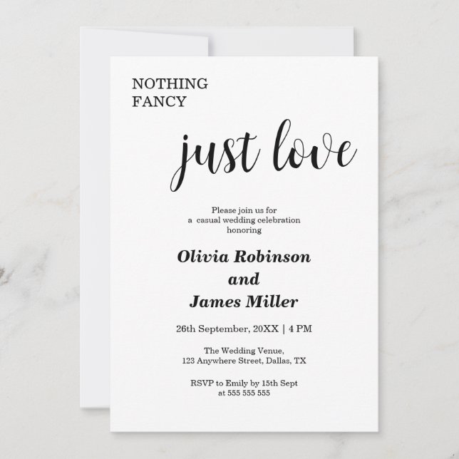 Invitation White Nothing Fancy Just Love Casual Wedding  (Devant)