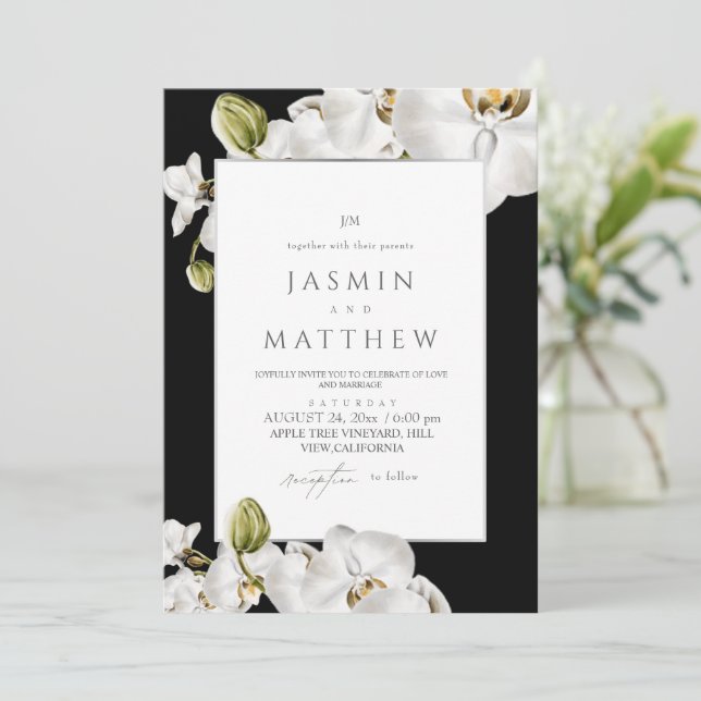 Invitation White Orchids Frame Elegant Wedding (Debout devant)