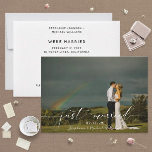 Invitation White Overlay Calligraphy Just Married Photo