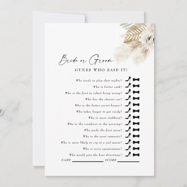 Invitation White Pampas Devine Qui A Dit Qu'Il Douche Jeu (Devant)