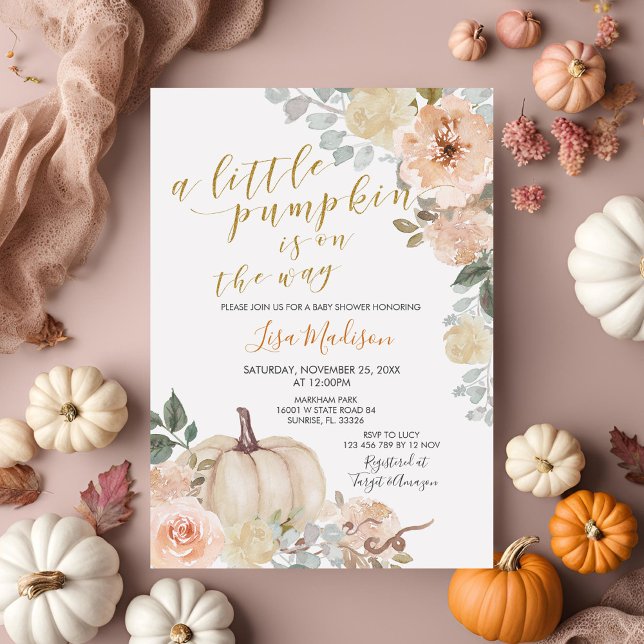 Invitation White Peach Little Citrouille est en route (Créateur téléchargé)