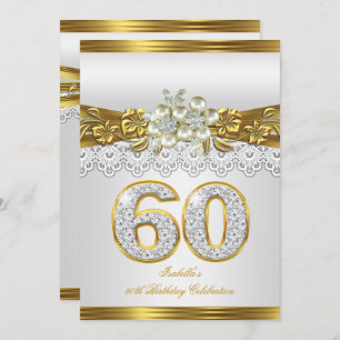Invitation White Pearl Gold Lace Floral 60e fête d'anniversai