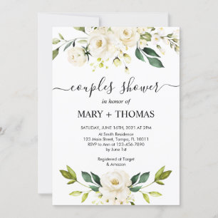 Invitation White Peonies Foliage Couples Douche