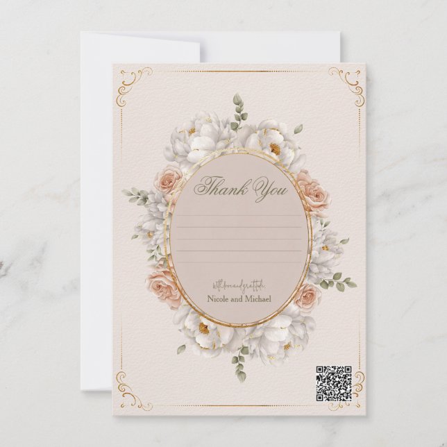 Invitation White Peony & Blush Rose Floral Wedding  (Devant)