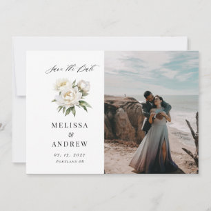 Invitation White Peony Enregistrer la date