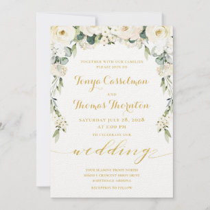 Invitation White Peony Epiphany Mariage Gold Calligraphie