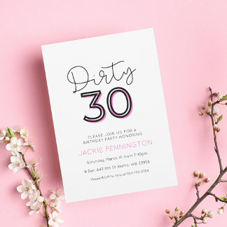 Invitation White Pink Dirty Trente Anniversaire Fête Invitati