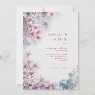 Invitation White Plaster Pink Sakura Botanical Border Wedding