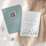 Invitation White Pumkins Teal Foliage QR Code Wedding Invita<br><div class="desc">White Pumkins Florals Teal Foliage QR Code Wedding. Add your QR code to your wedding site internet on the back makes this a convenient option for your guests to RSVP and see all the details without the need for separate RSVP and details cards. Wedding is in a stylish set script...</div>