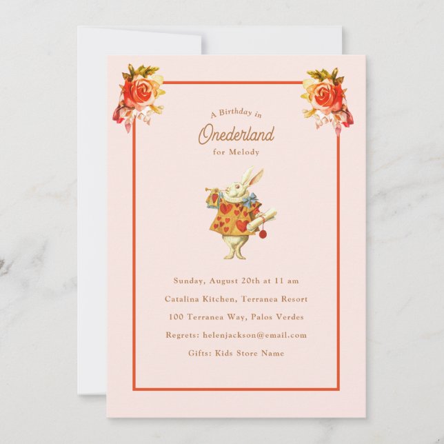 Invitation White Rabbit Herald Alice dans l'Onederland Annive (Devant)