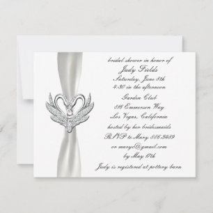 Invitation White Ribbon Silver Swans nuptiale douche Invitati