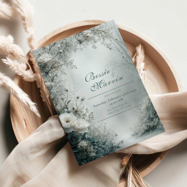 Invitation White Rose and Dusty Gray Winter Wedding (Créateur téléchargé)