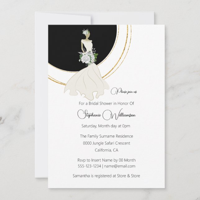 Invitation White rose mariée or accent douche nuptiale (Devant)