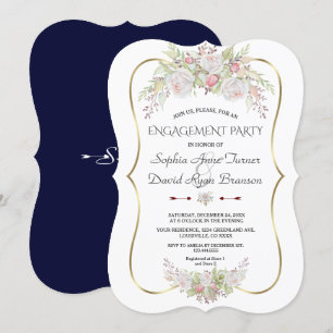 Invitation White Rose Roses Gold Frame d'engagement de la Mar